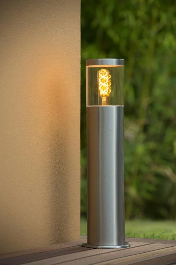 Lucide FEDOR - Bollard light - 1xE27 - IP44 - Satin Chrome - atmosphere 1